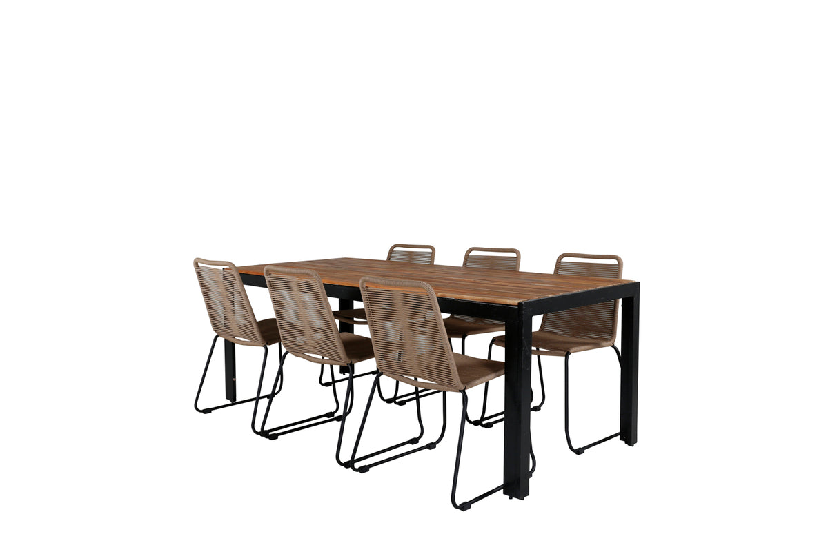 Venture Design Lindos & Bois Matstolar 2-pack Brun + Rektangulära Matbord 205 x 90 Natur