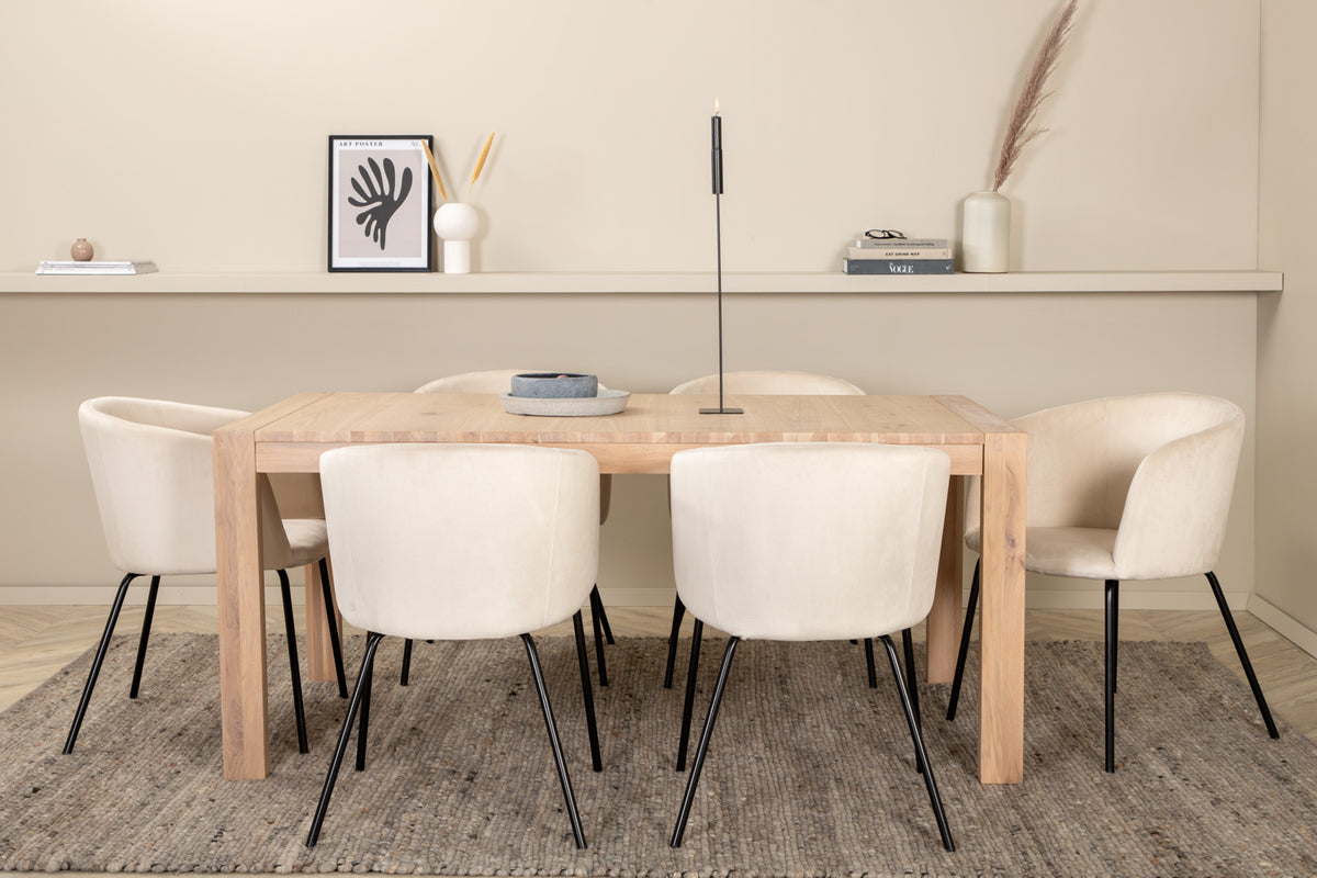 Venture Design Slider & Berit Rektangulära Matbord 170 x 95 Vitputsad + Matstolar Beige