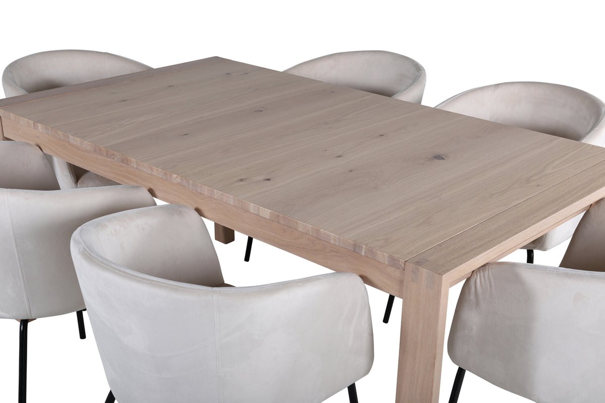 Venture Design Slider & Berit Rektangulära Matbord 170 x 95 Vitputsad + Matstolar Beige