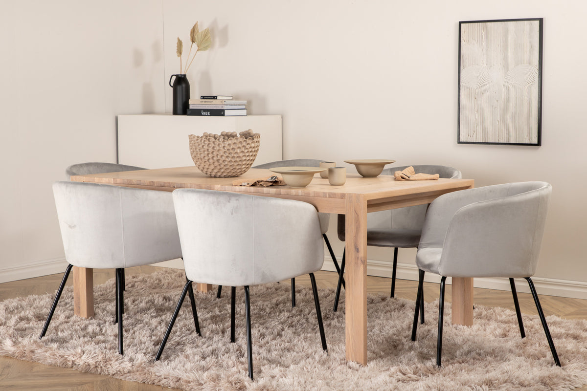 Venture Design Slider & Berit Rektangulära Matbord 170 x 95 Vitputsad + Matstolar Grå