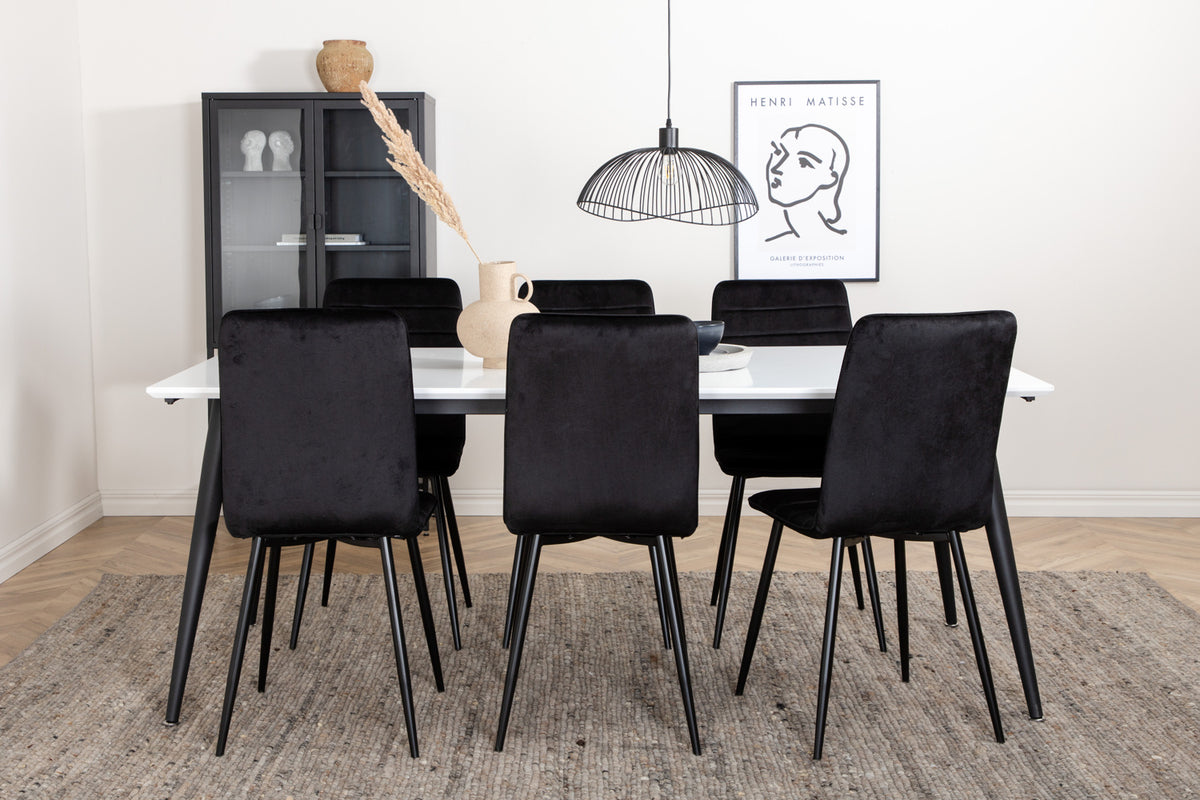 Venture Design Jimmy & Windu Rektangulära Matbord 195 x 90 Vit + Matstolar 2-pack Svart