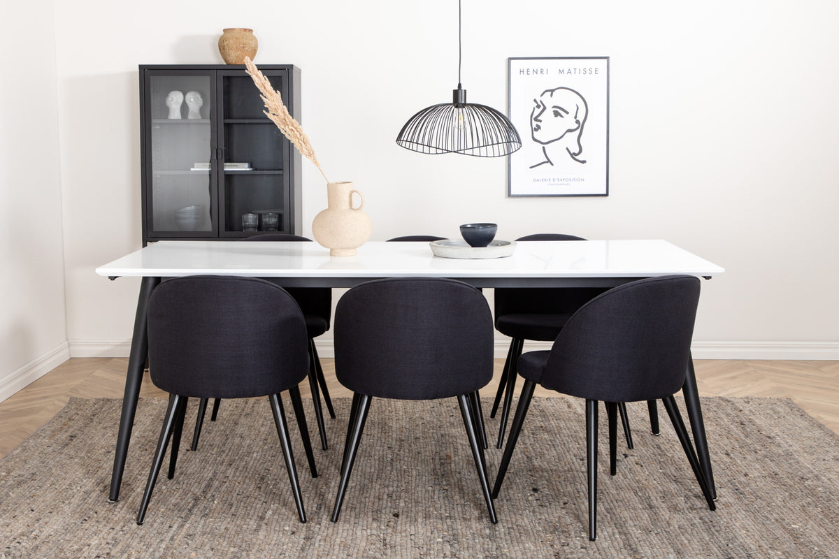 Venture Design Jimmy & Velvet Rektangulära Matbord 195 x 90 Vit + Matstolar 2-pack Svart