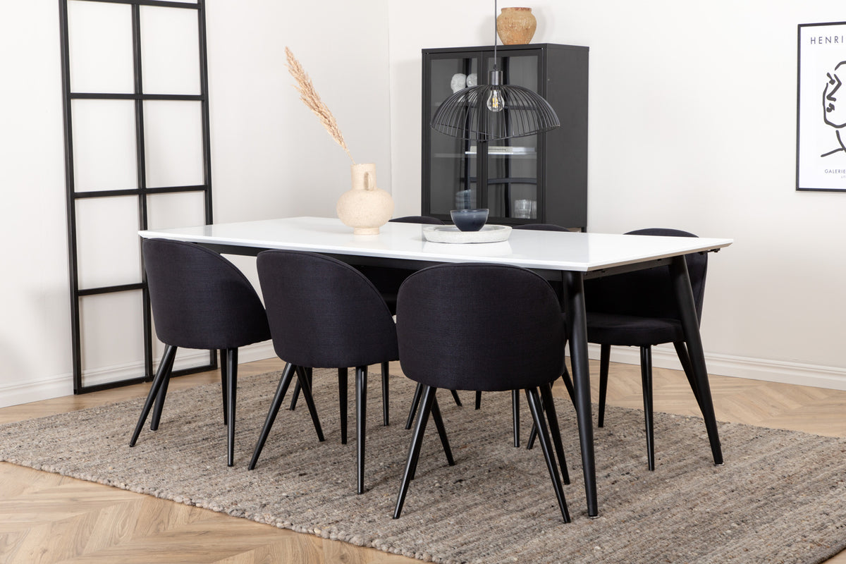 Venture Design Jimmy & Velvet Rektangulära Matbord 195 x 90 Vit + Matstolar 2-pack Svart