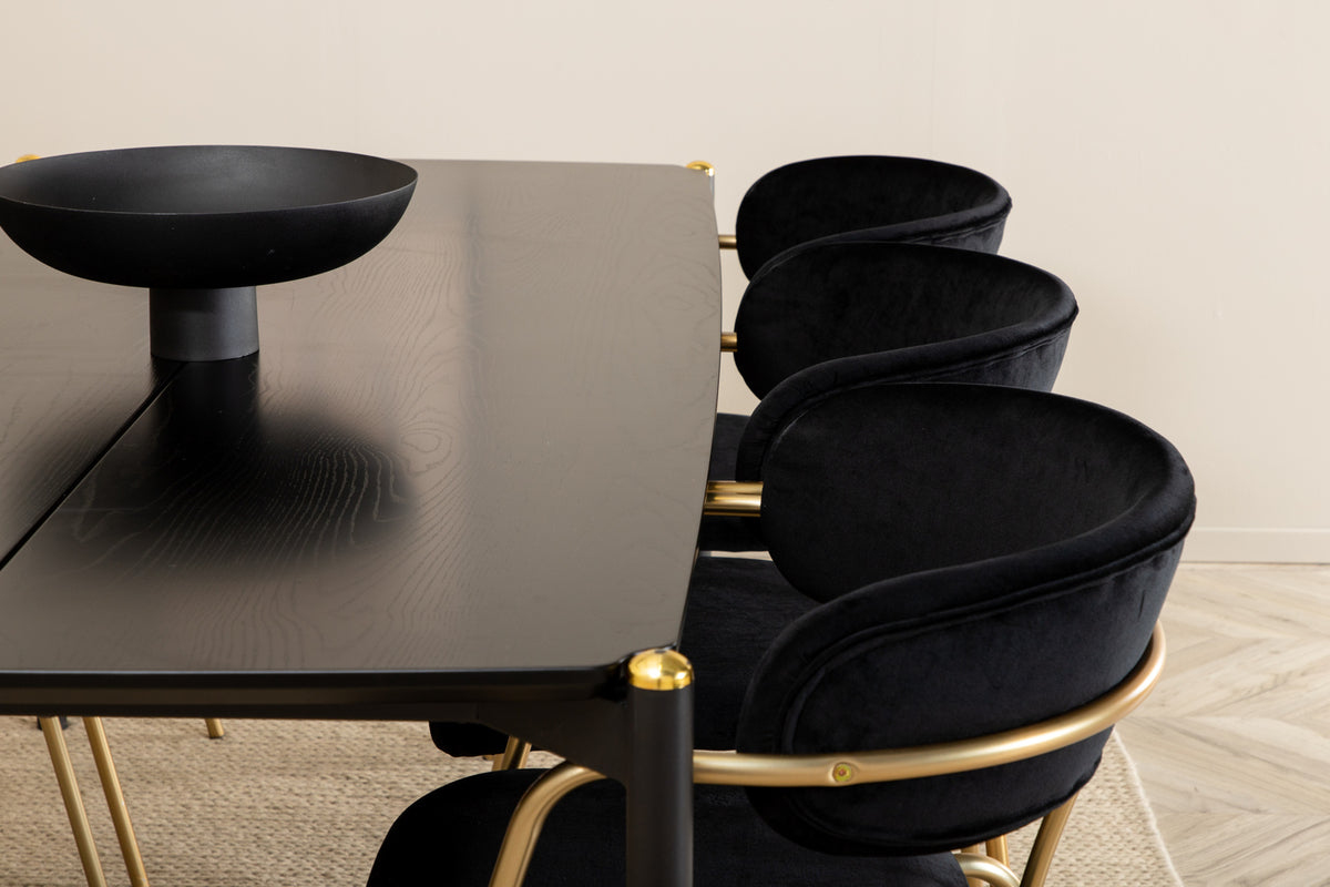 Venture Design Arrow & Pelle Matstolar 2-pack Svart + Rektangulära Matbord 190 x 90 Svart