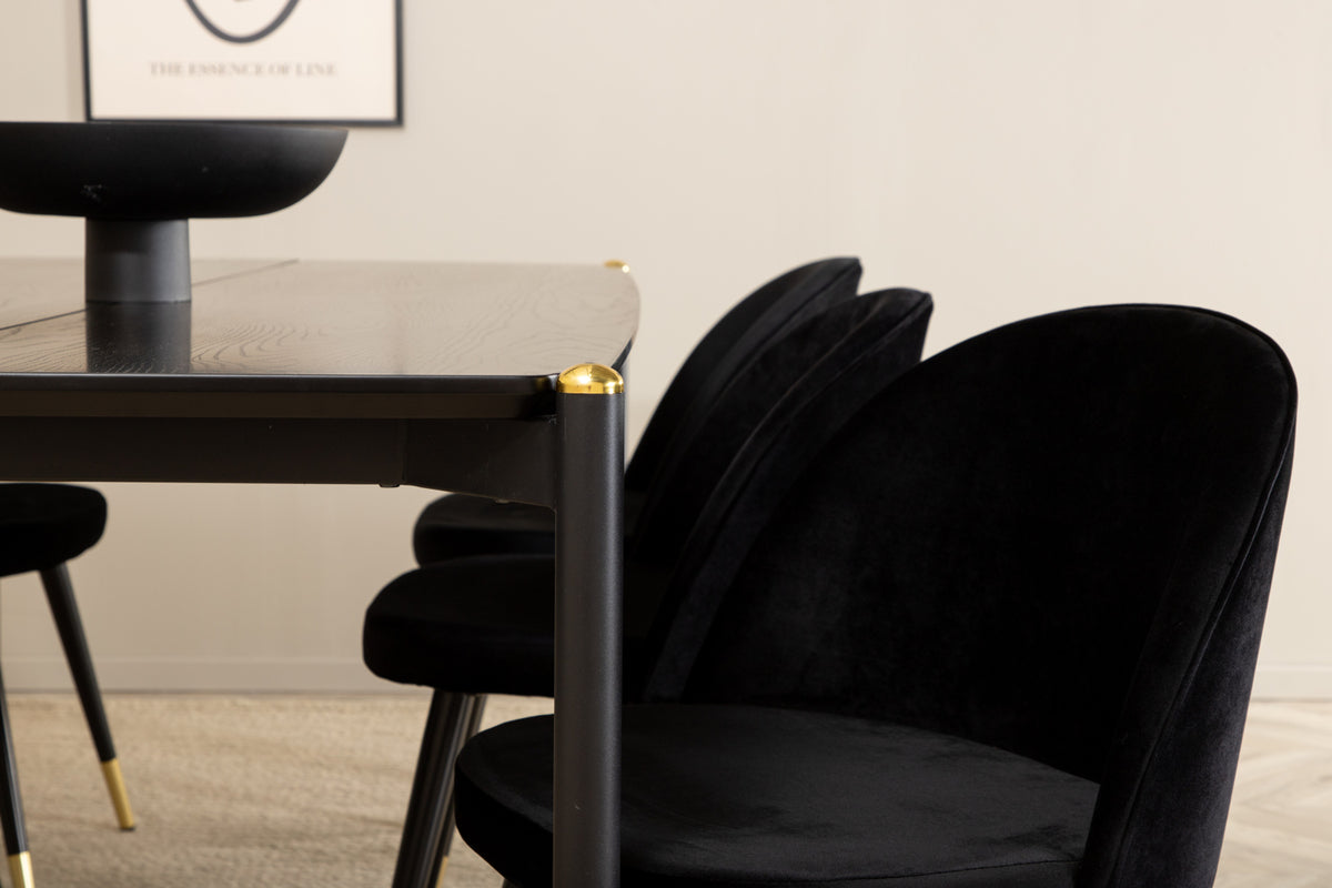 Venture Design Pelle & Velvet Rektangulära Matbord 190 x 90 Svart + Matstolar 2-pack Svart