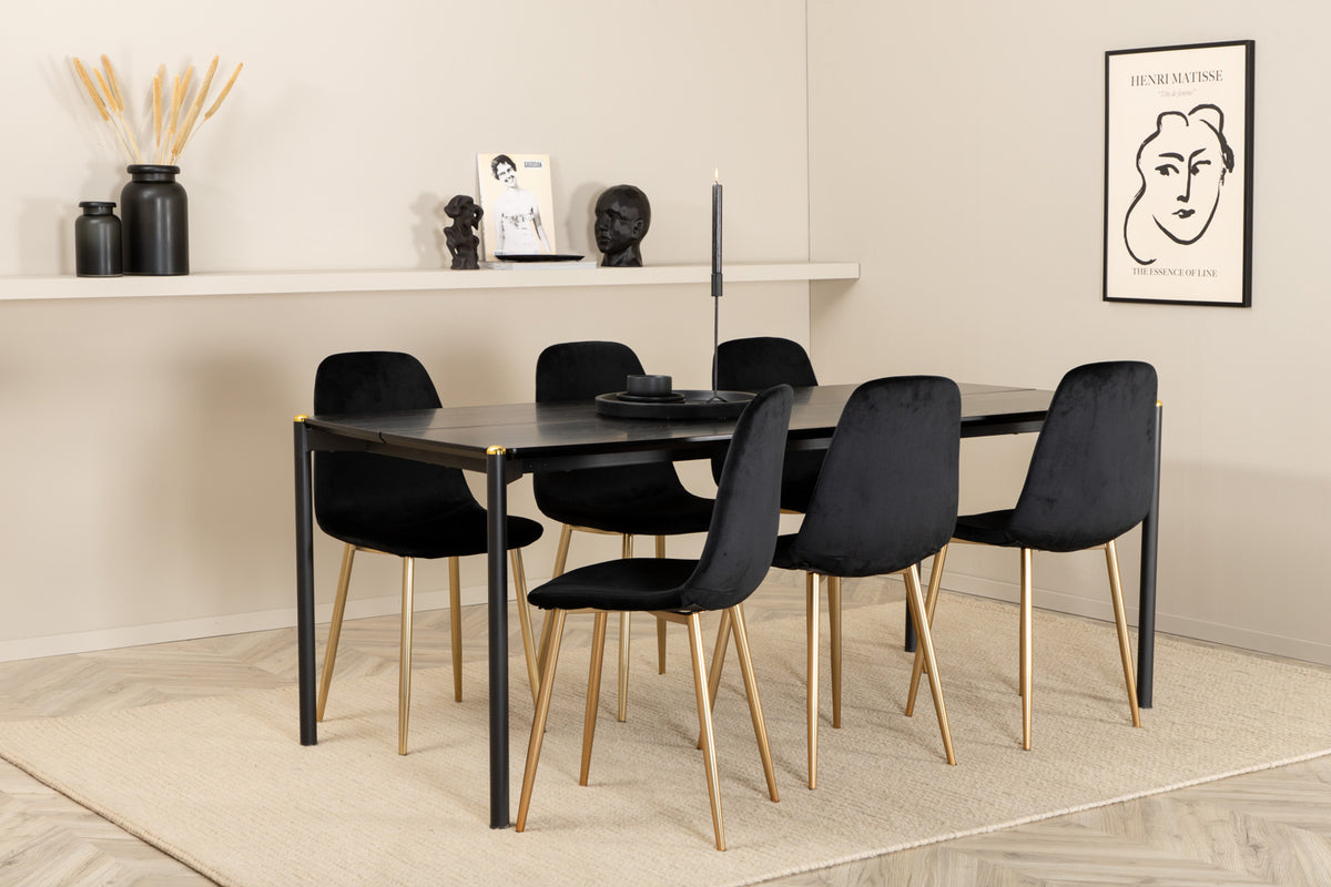 Venture Design Pelle & Polar Rektangulära Matbord 190 x 90 Svart + Matstolar 2-pack Svart