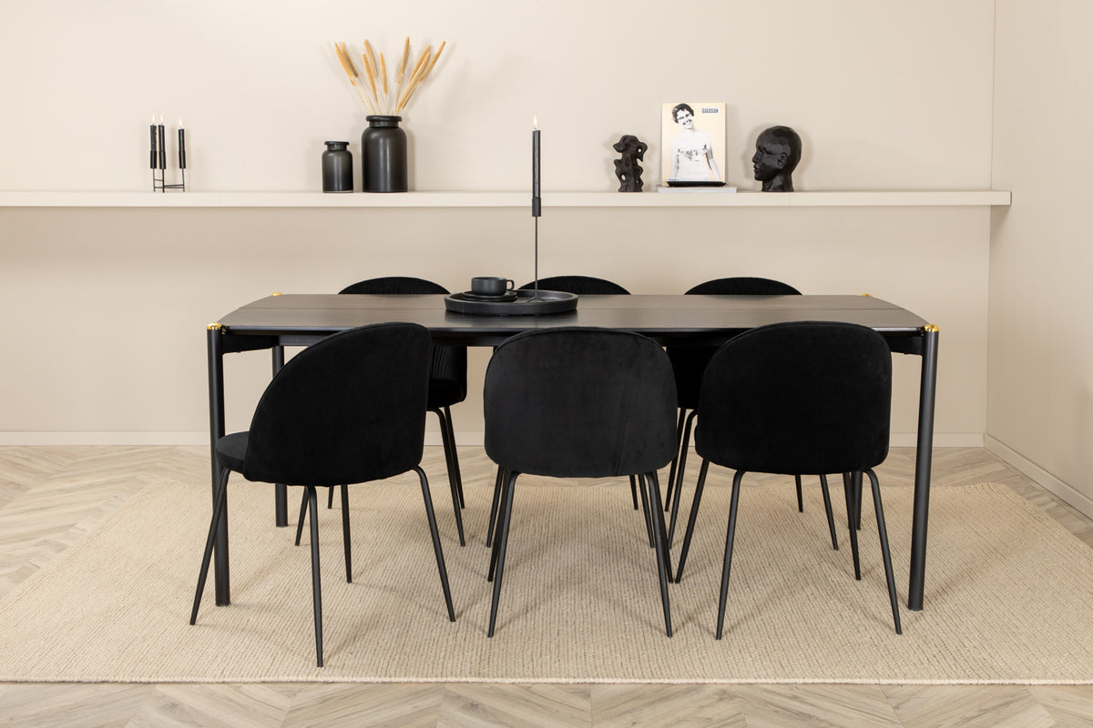 Venture Design Wrinkles & Pelle Matstolar 2-pack Svart + Rektangulära Matbord 190 x 90 Svart