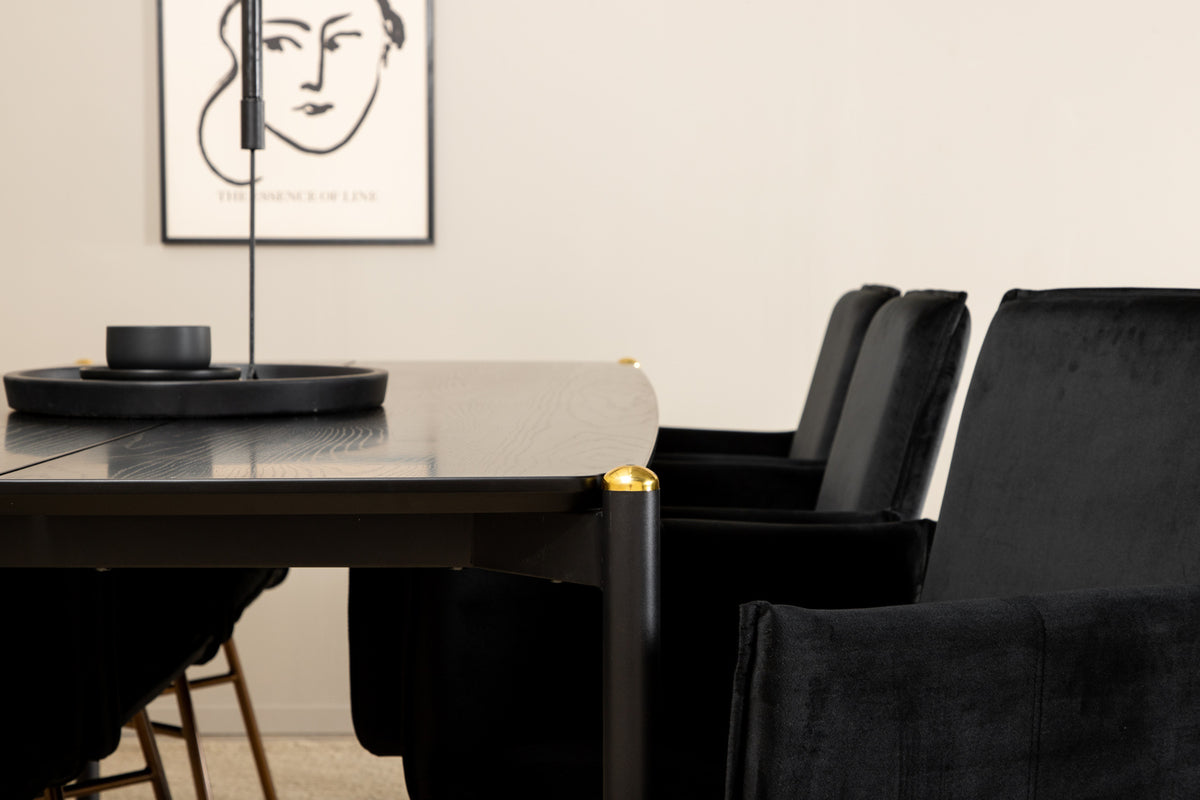 Venture Design Pelle & Petra Rektangulära Matbord 190 x 90 Svart + Matstolar Svart