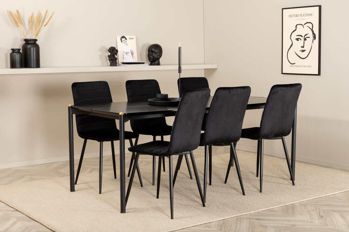 Venture Design Pelle & Windu Rektangulära Matbord 190 x 90 Svart + Matstolar 2-pack Svart