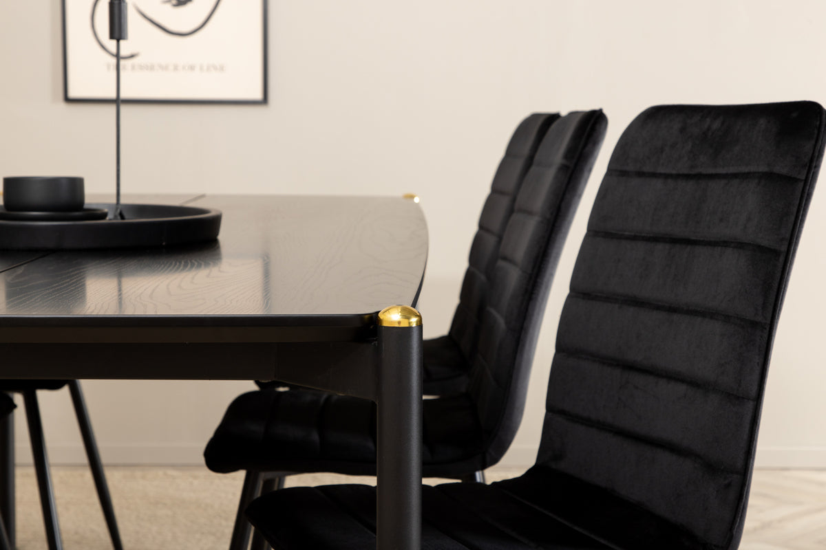 Venture Design Pelle & Windu Rektangulära Matbord 190 x 90 Svart + Matstolar 2-pack Svart