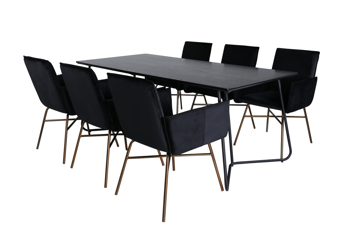 Venture Design Petra Rektangulära Matbord 190 x 90 Svart + Matstolar Svart