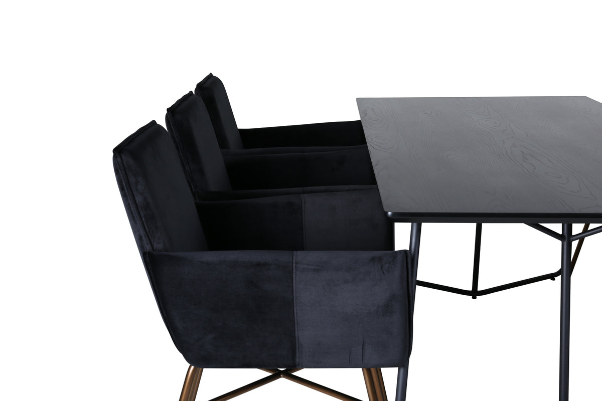 Venture Design Petra Rektangulära Matbord 190 x 90 Svart + Matstolar Svart