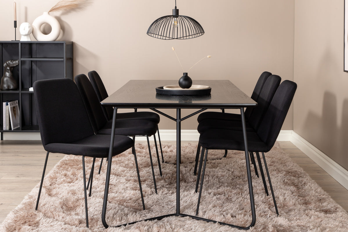 Venture Design Muce & Petra Matstolar 2-pack Svart + Rektangulära Matbord 190 x 90 Svart