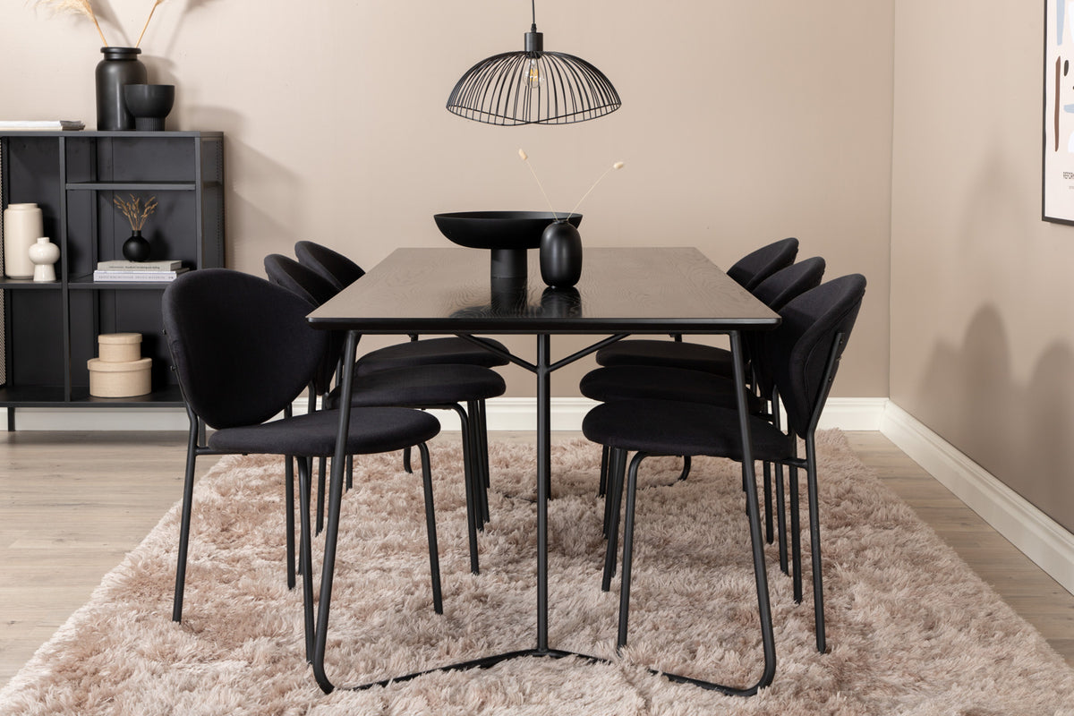 Venture Design Vault & Petra Matstolar 2-pack Svart + Rektangulära Matbord 190 x 90 Svart