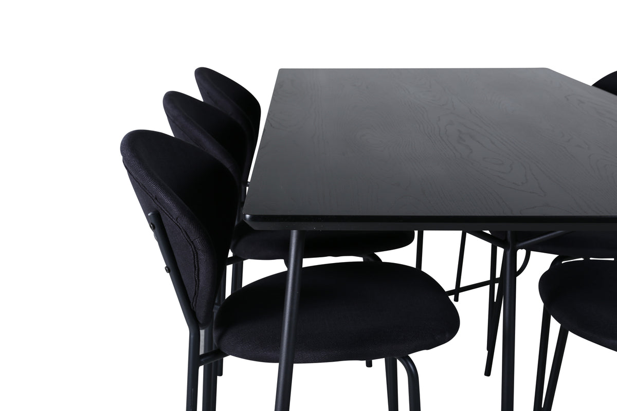 Venture Design Vault & Petra Matstolar 2-pack Svart + Rektangulära Matbord 190 x 90 Svart