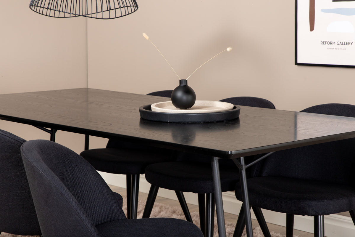 Venture Design Petra & Velvet Rektangulära Matbord 190 x 90 Svart + Matstolar 2-pack Svart