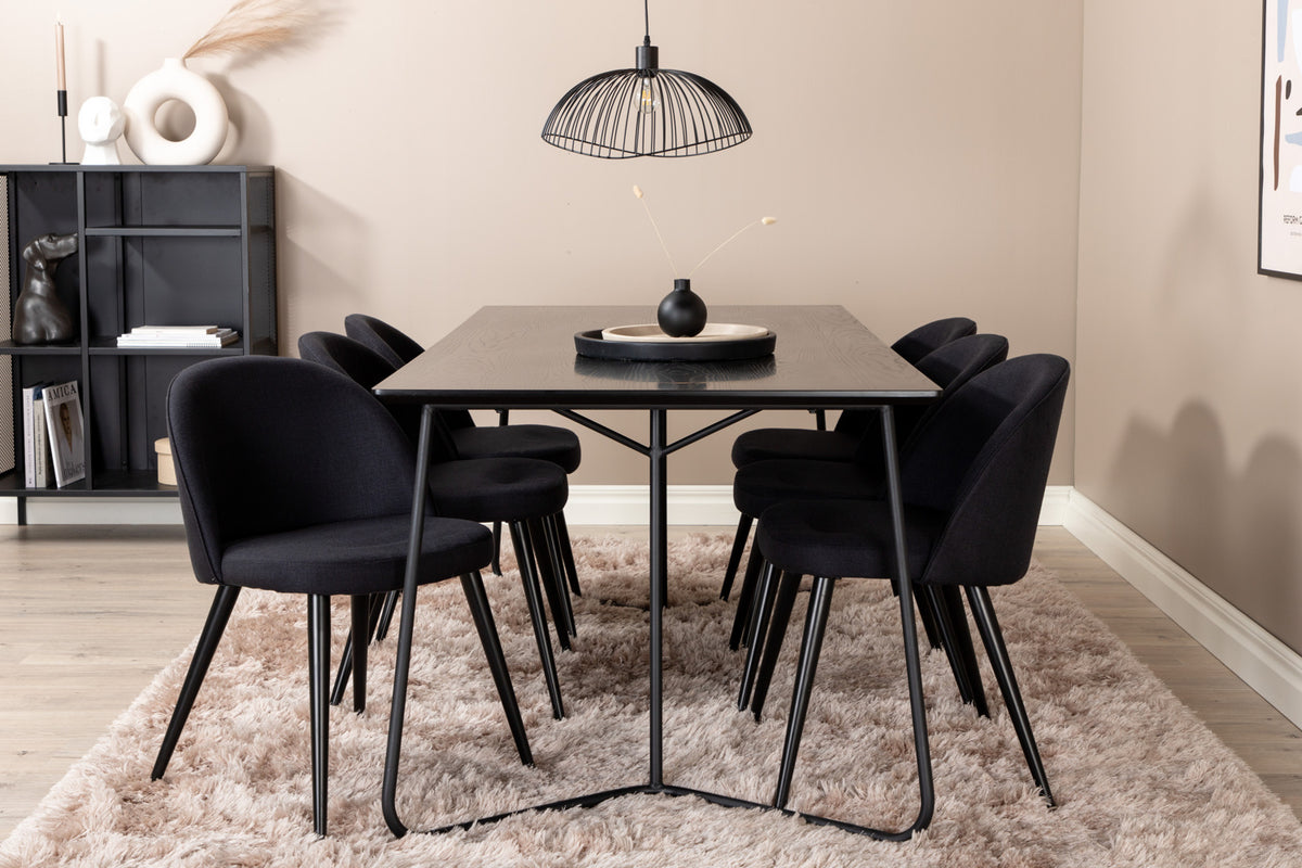 Venture Design Petra & Velvet Rektangulära Matbord 190 x 90 Svart + Matstolar 2-pack Svart