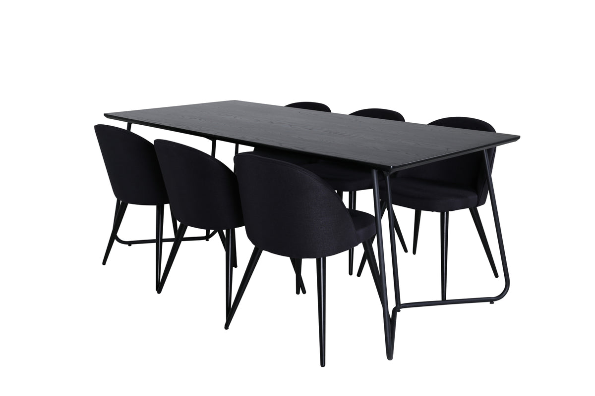 Venture Design Petra & Velvet Rektangulära Matbord 190 x 90 Svart + Matstolar 2-pack Svart