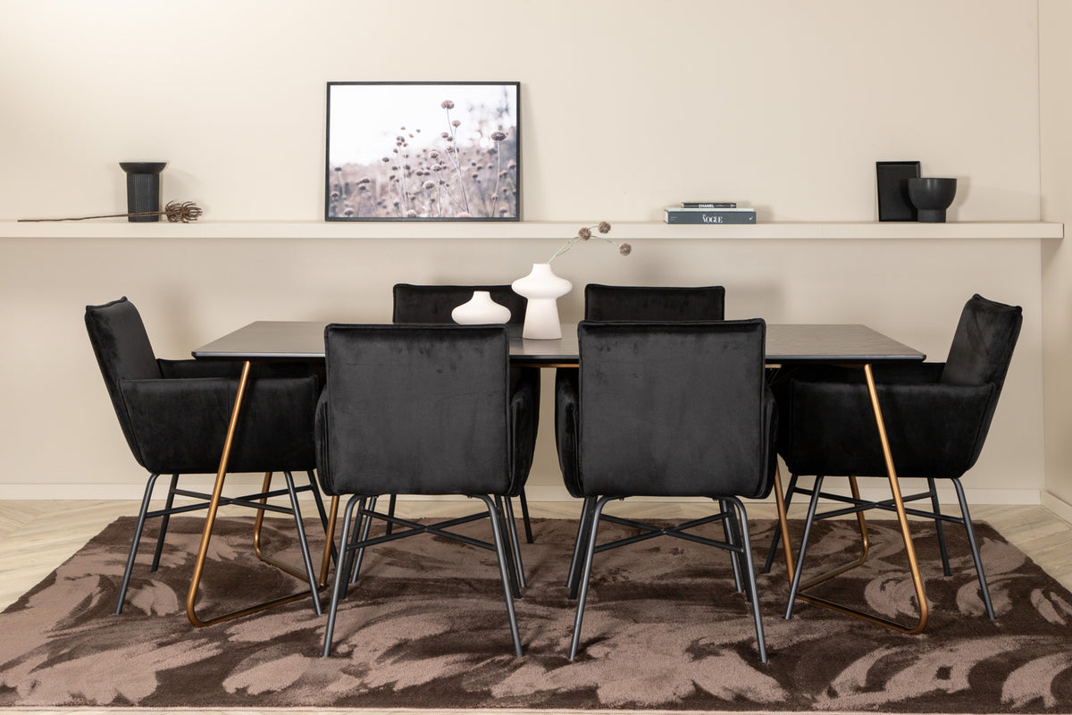 Venture Design Petra Matbord 90x190 + Matstolar Svart