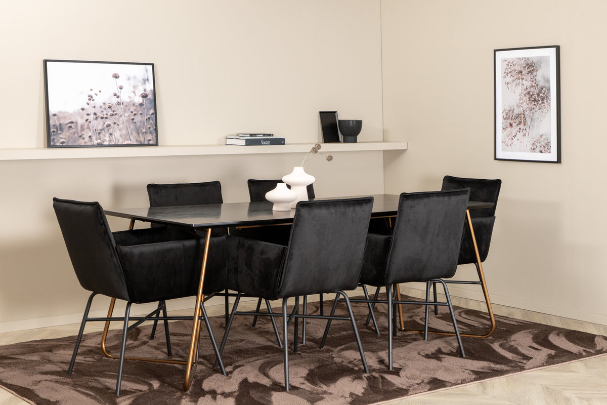 Venture Design Petra Matbord 90x190 + Matstolar Svart