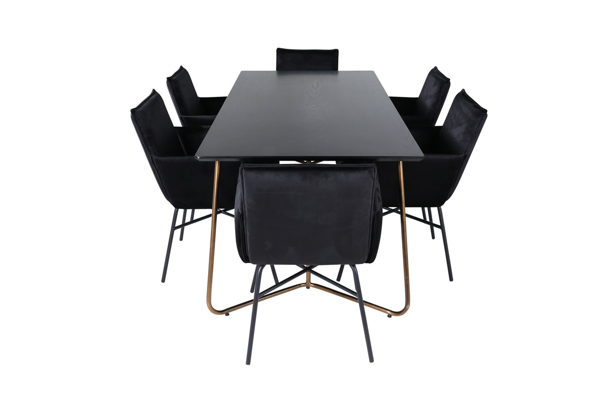 Venture Design Petra Matbord 90x190 + Matstolar Svart
