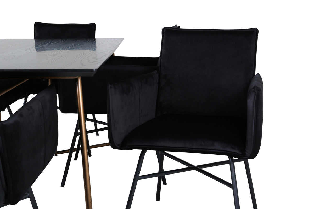 Venture Design Petra Matbord 90x190 + Matstolar Svart