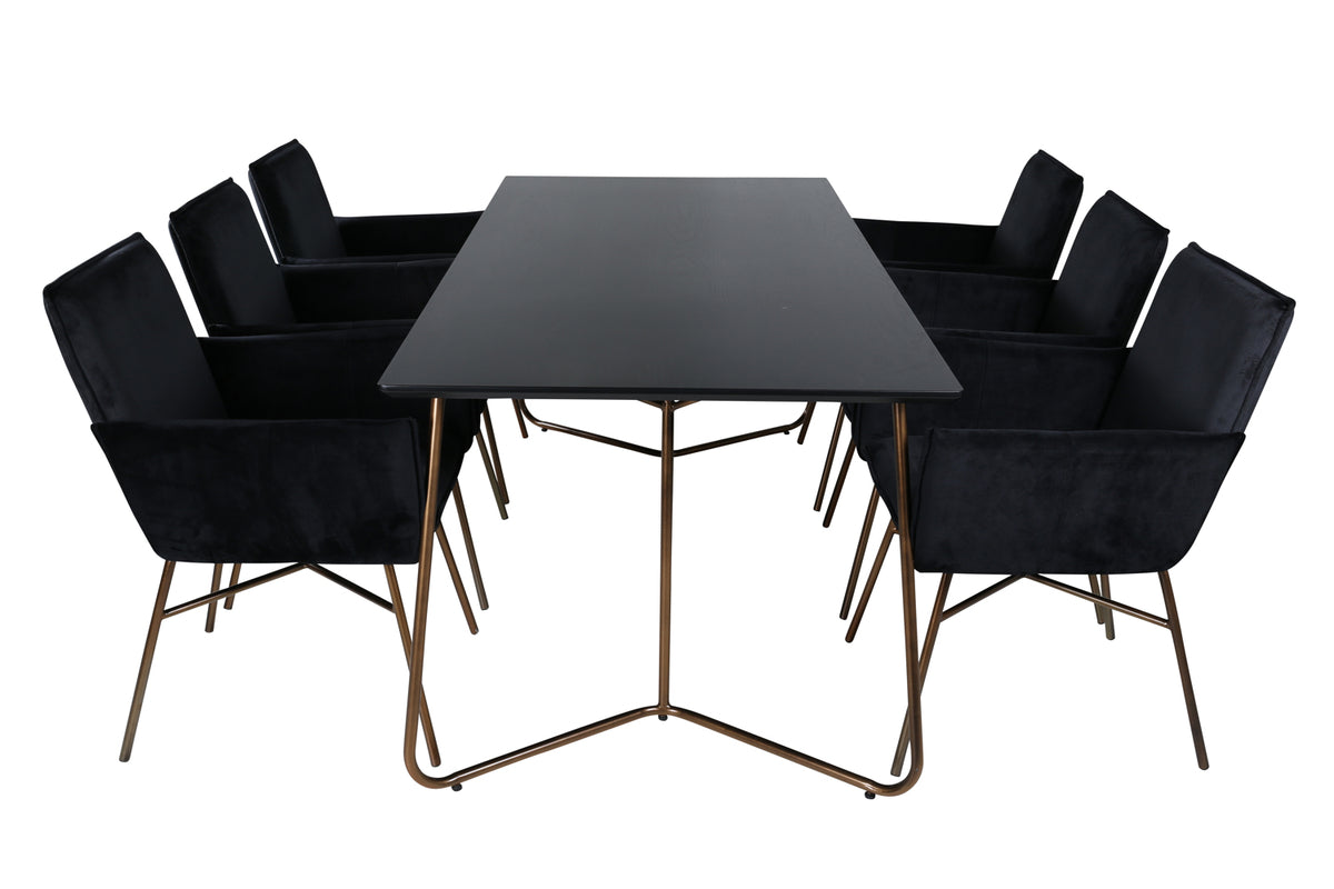 Venture Design Petra Rektangulära Matbord 190 x 90 Svart + Matstolar Svart