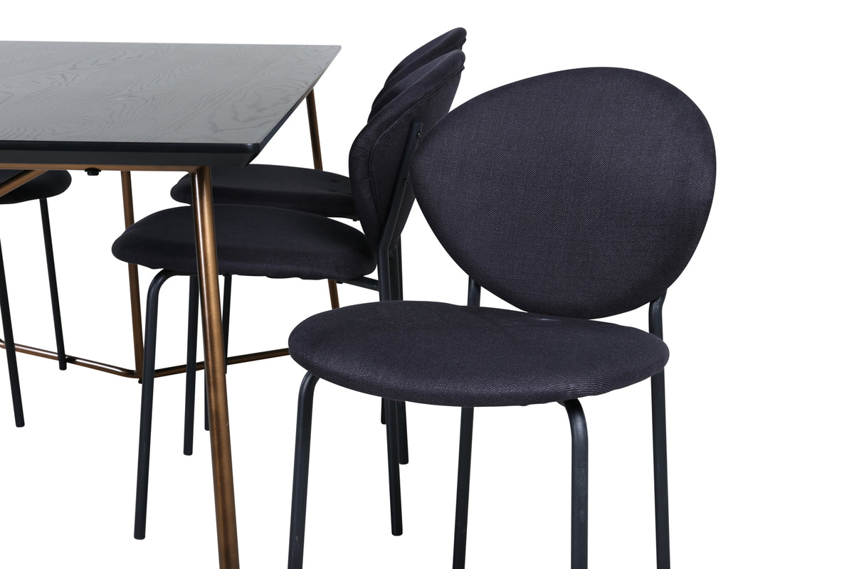 Venture Design Vault & Petra Matstolar 2-pack Svart + Rektangulära Matbord 190 x 90 Svart