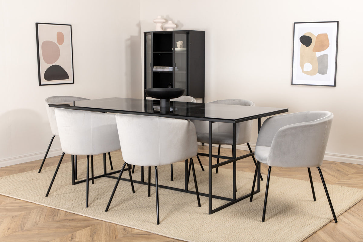 Venture Design Berit & Leif Matstolar Grå + Rektangulära Matbord 200 x 90 Svart