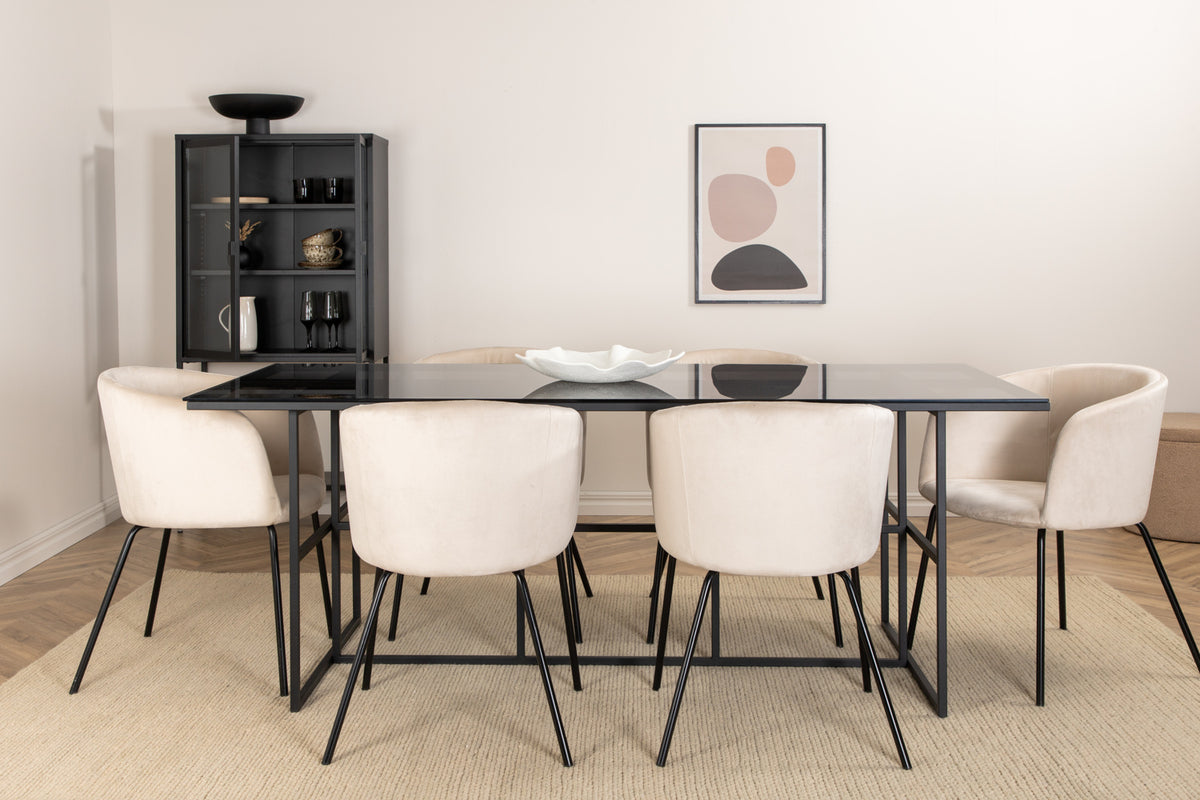 Venture Design Berit & Leif Matstolar Beige + Rektangulära Matbord 200 x 90 Svart
