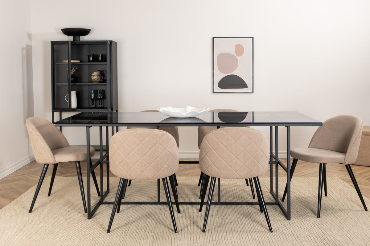 Venture Design Leif & Velvet Rektangulära Matbord 200 x 90 Svart + Matstolar 2-pack Beige