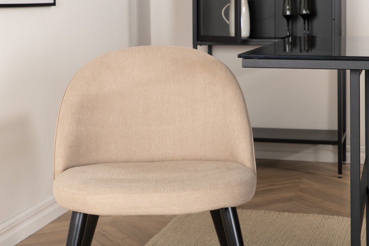Venture Design Leif & Velvet Rektangulära Matbord 200 x 90 Svart + Matstolar 2-pack Beige