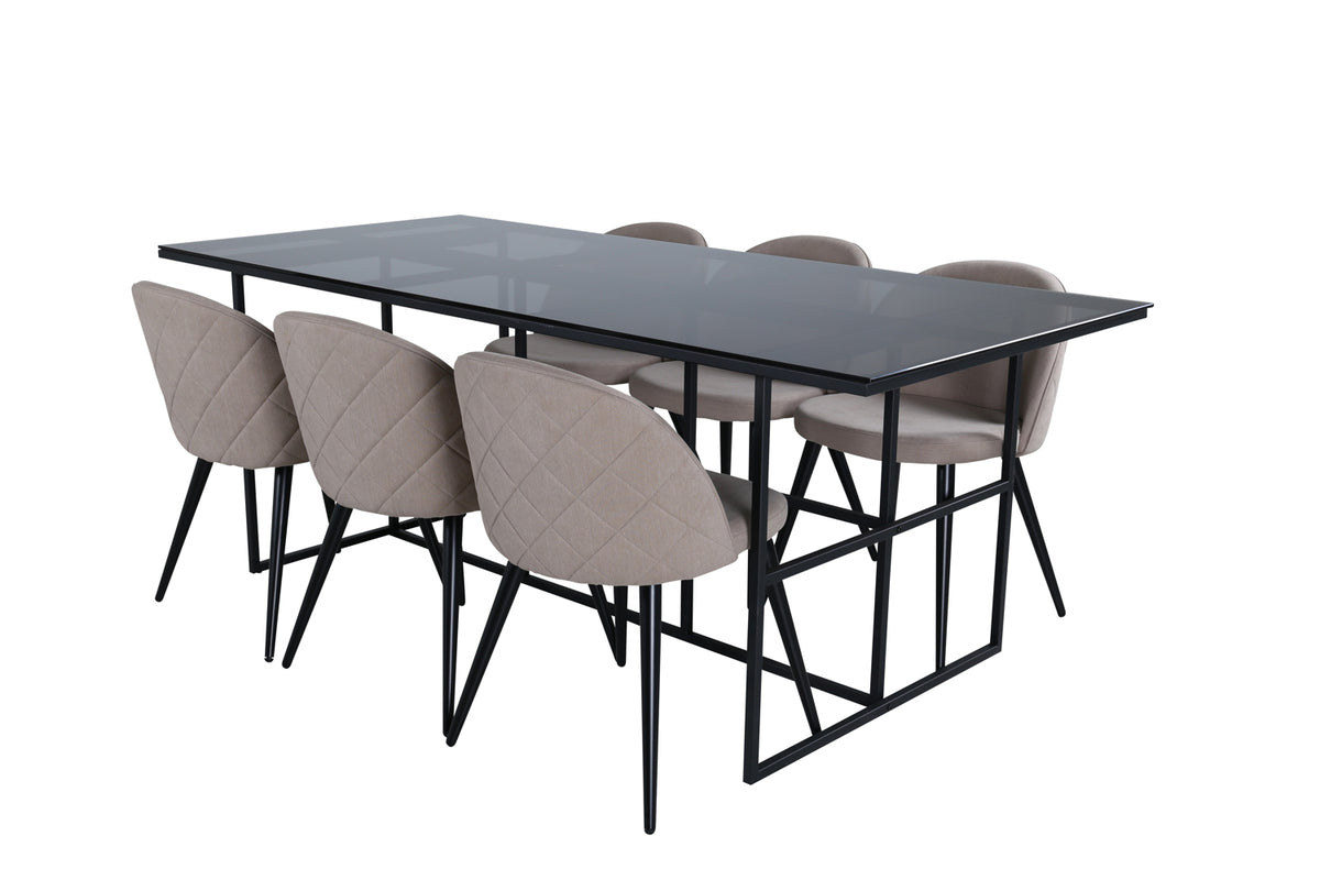 Venture Design Leif & Velvet Rektangulära Matbord 200 x 90 Svart + Matstolar 2-pack Beige