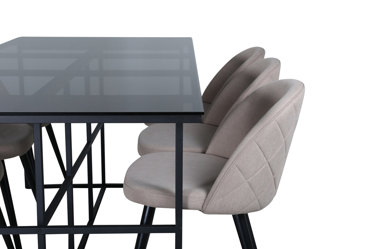 Venture Design Leif & Velvet Rektangulära Matbord 200 x 90 Svart + Matstolar 2-pack Beige