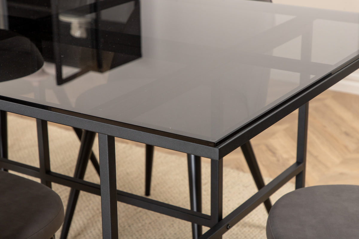 Venture Design Leif & Velvet Rektangulära Matbord 200 x 90 Svart + Matstolar 2-pack Grå