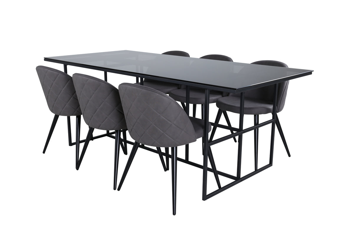 Venture Design Leif & Velvet Rektangulära Matbord 200 x 90 Svart + Matstolar 2-pack Grå