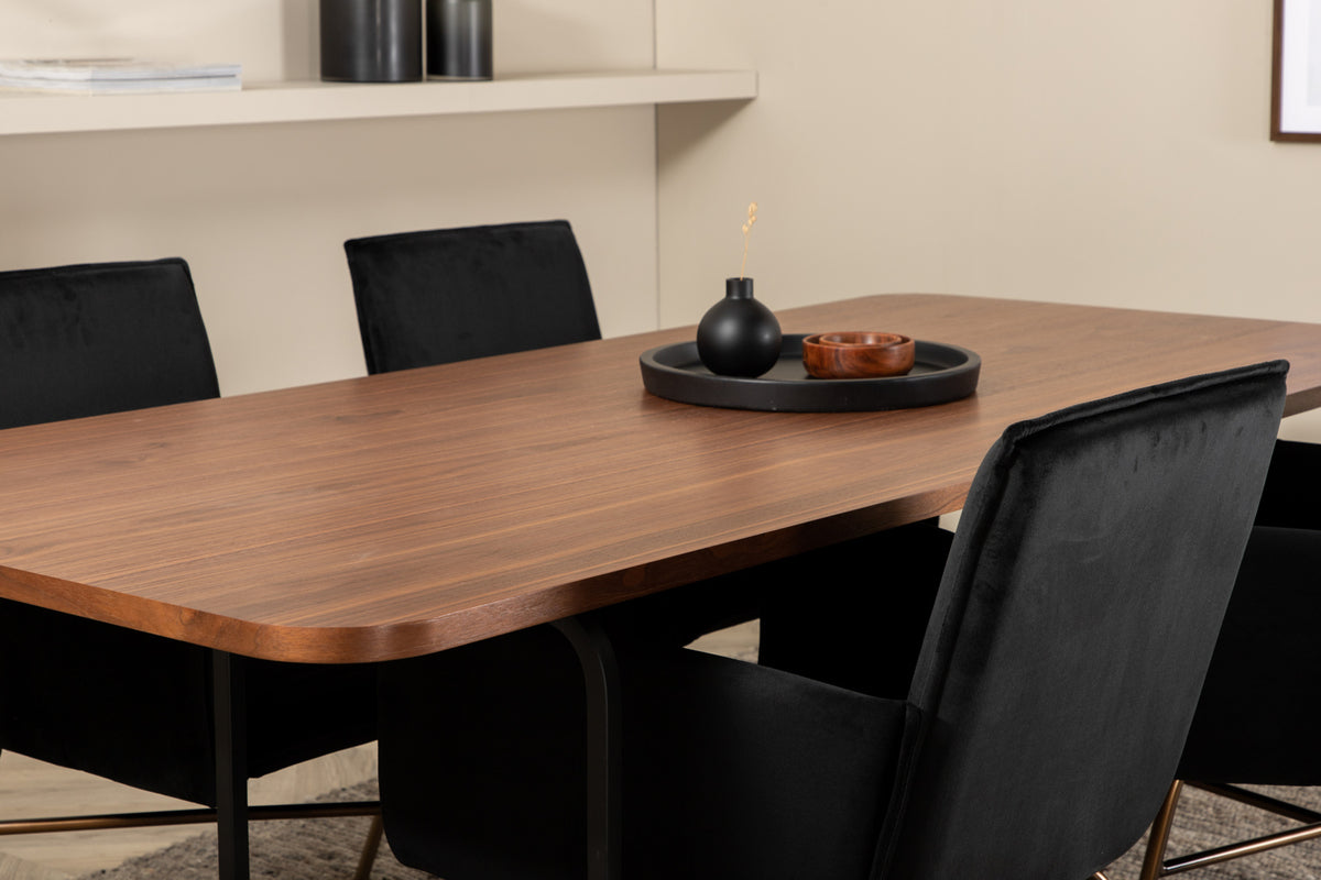 Venture Design Petra & Uno Matstolar Svart + Rektangulära Matbord 200 x 90 Natur