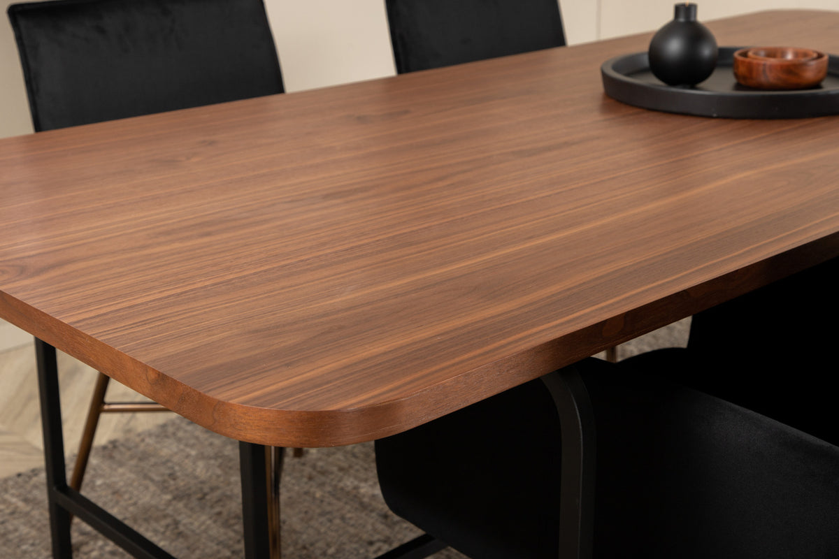 Venture Design Petra & Uno Matstolar Svart + Rektangulära Matbord 200 x 90 Natur