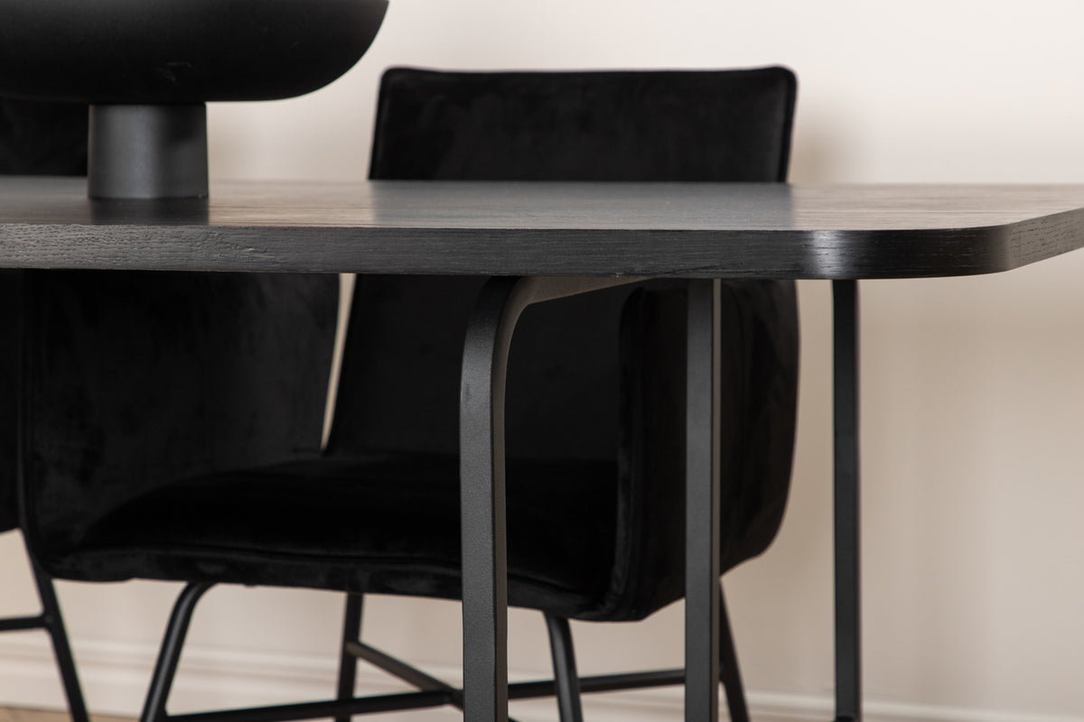 Venture Design Petra & Uno Matstolar Svart + Rektangulära Matbord 200 x 90 Svart