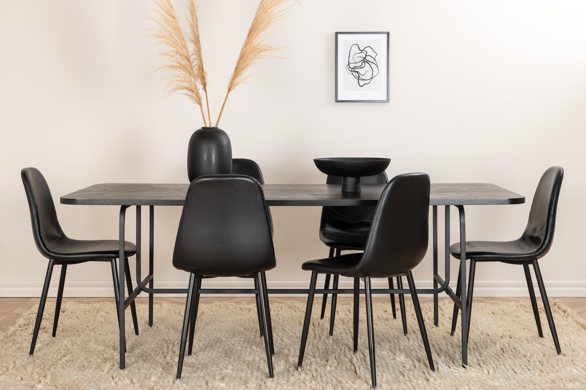 Venture Design Uno & Polar Rektangulära Matbord 200 x 90 Svart + Matstolar 2-pack Svart