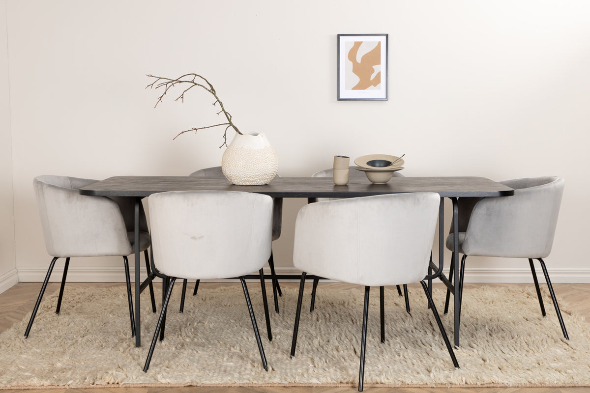 Venture Design Berit & Uno Matstolar Grå + Rektangulära Matbord 200 x 90 Svart