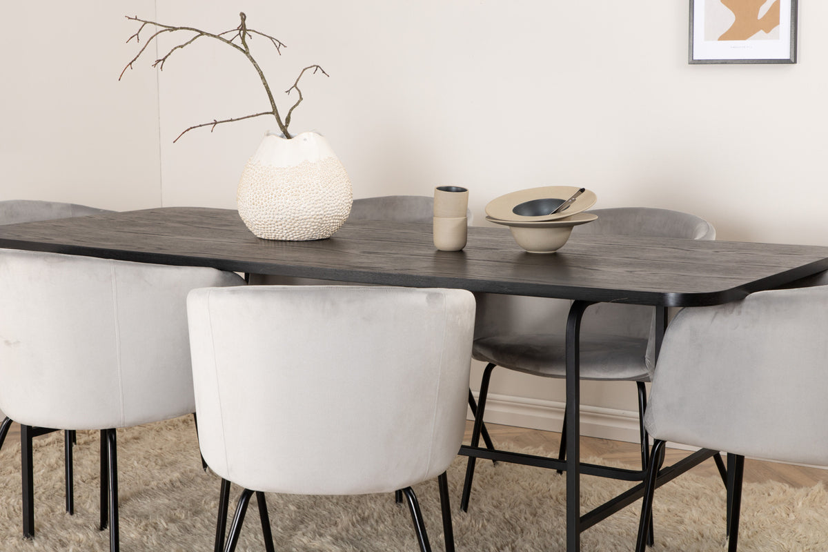 Venture Design Berit & Uno Matstolar Grå + Rektangulära Matbord 200 x 90 Svart