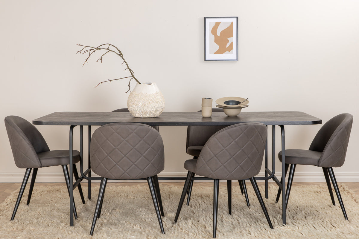 Venture Design Uno & Velvet Matbord 90x200 + Matstolar Grå