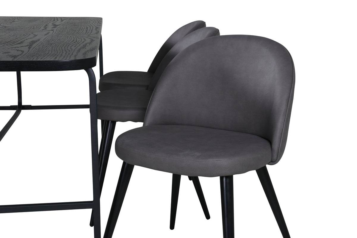 Venture Design Uno & Velvet Matbord 90x200 + Matstolar Grå