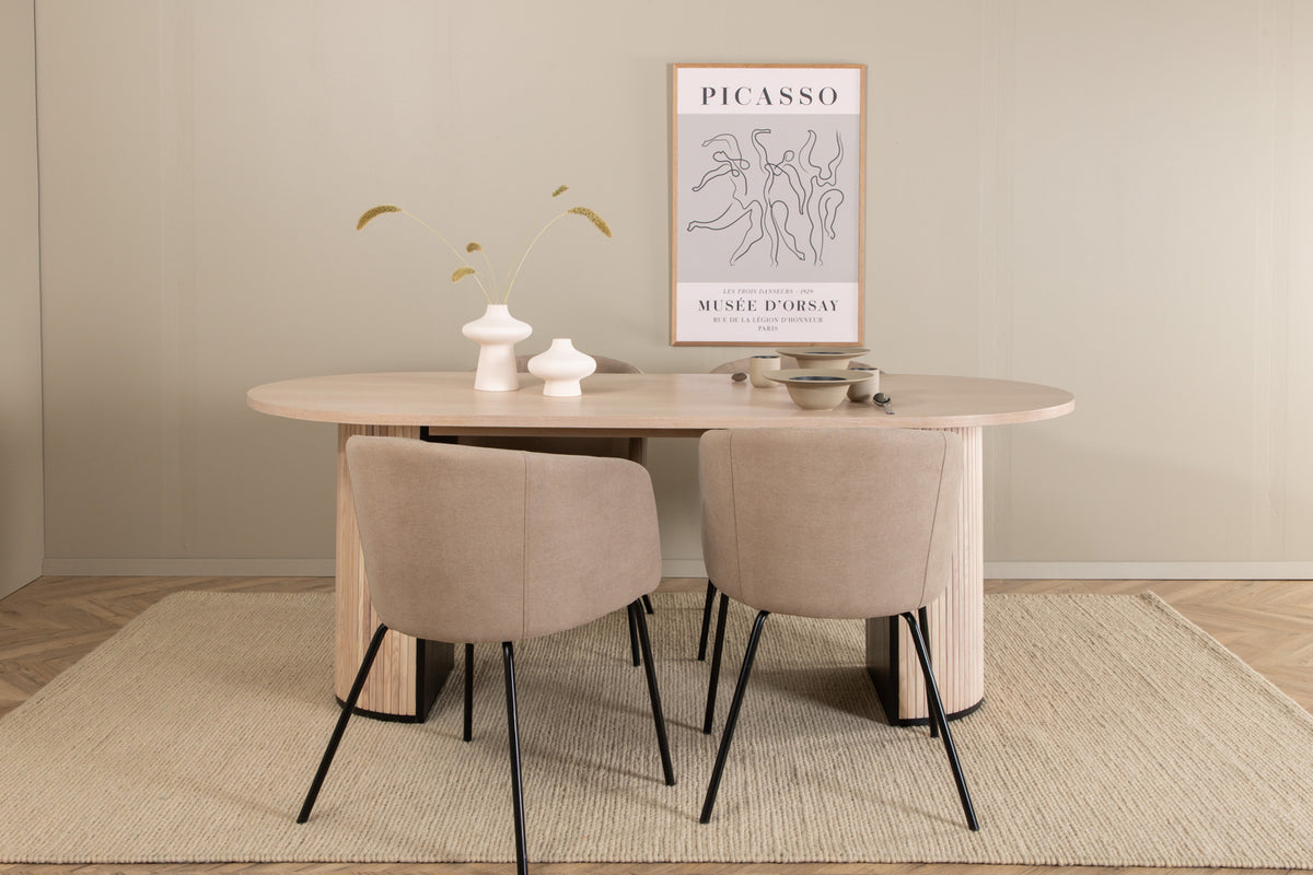 Venture Design Berit & Bianca Matstolar Beige + Ovala Matbord 200 x 90 Vitputsad