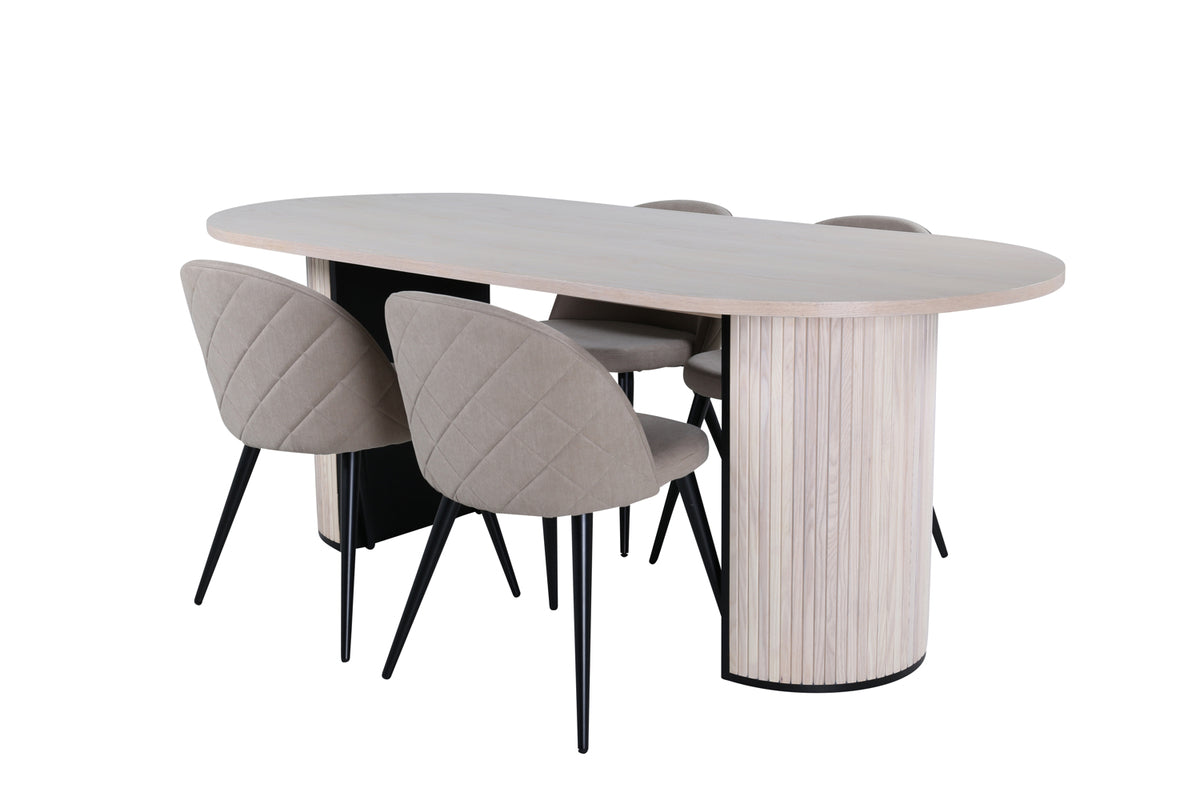 Venture Design Bianca & Velvet Ovala Matbord 200 x 90 Vitputsad + Matstolar 2-pack Beige