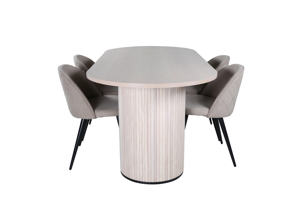 Venture Design Bianca & Velvet Ovala Matbord 200 x 90 Vitputsad + Matstolar 2-pack Beige