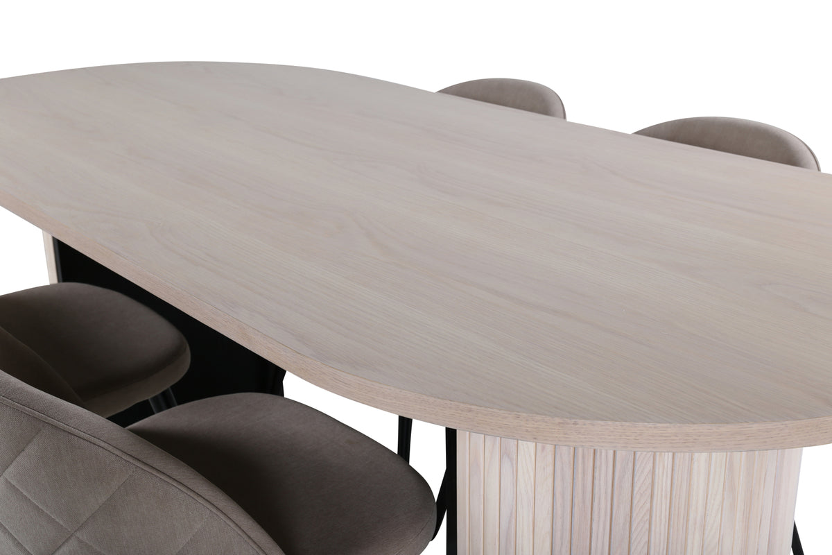 Venture Design Bianca & Velvet Ovala Matbord 200 x 90 Vitputsad + Matstolar 2-pack Beige