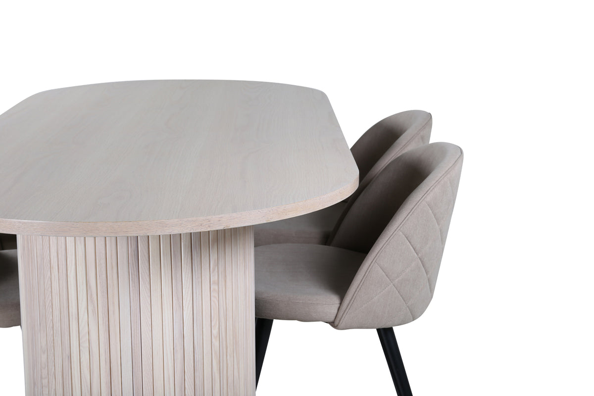 Venture Design Bianca & Velvet Ovala Matbord 200 x 90 Vitputsad + Matstolar 2-pack Beige