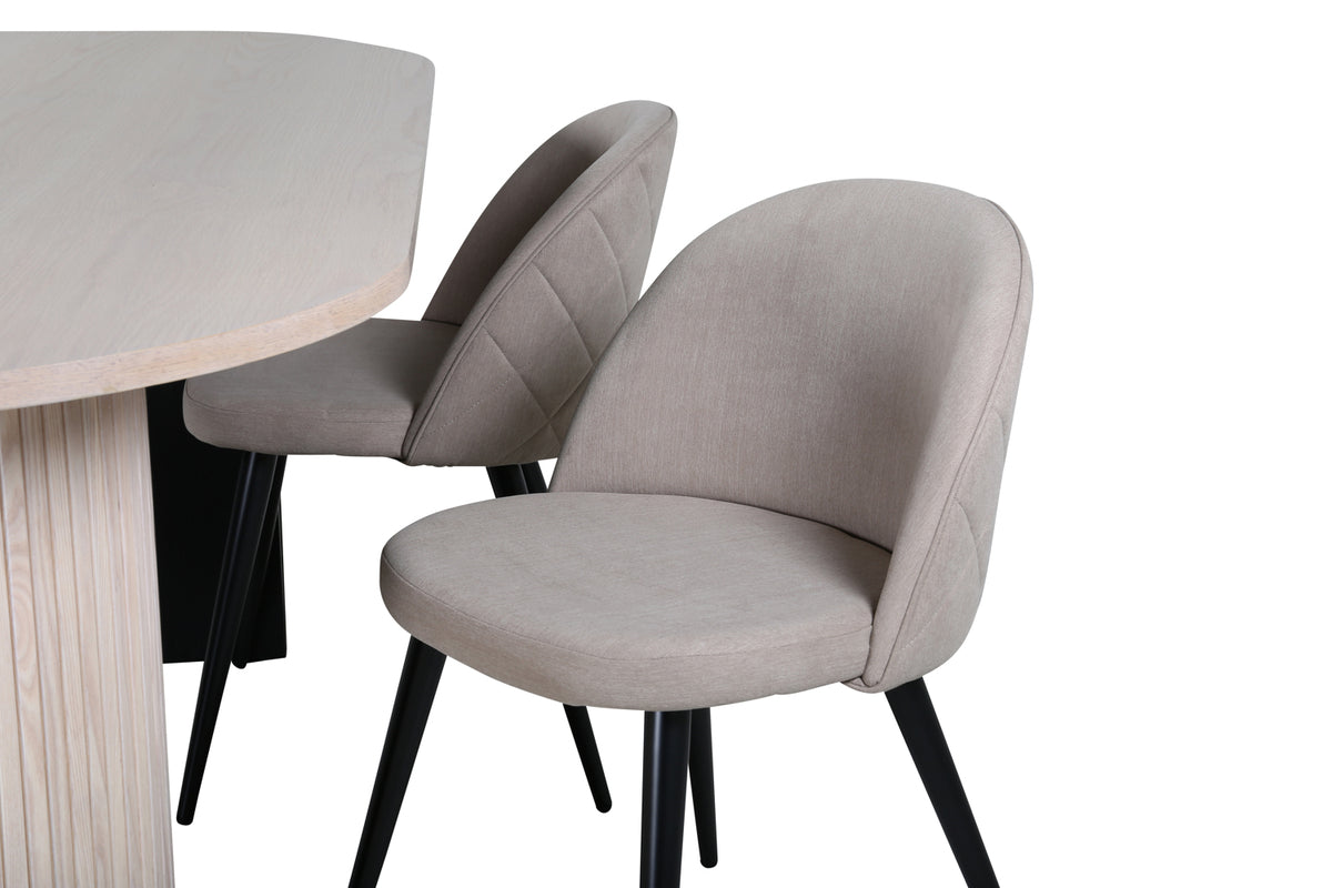 Venture Design Bianca & Velvet Ovala Matbord 200 x 90 Vitputsad + Matstolar 2-pack Beige